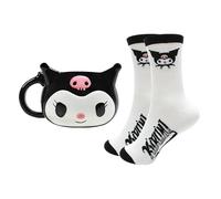 Blue Sky Studios Kuromi - Juego de taza y calcetines 3D, taza de porcelana de 350 ml, tamaño 4-7, calcetines Kawaii, juego de regalo para niñas, Hello Kitty y amigos