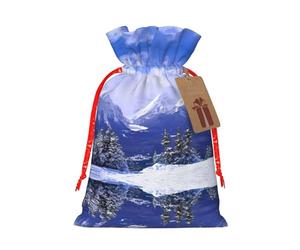 Blue Sky White Snow Mountain View - Bolsa de regalo de cáñamo, bolsas de Navidad, bolsa de regalo para fiestas de Navidad