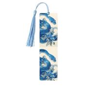Blue Snake Looking Back Blooms, paquete de 5 marcapáginas de madera para | Marcapáginas de madera con borlas, accesorios ligeros y resistentes, regalo ideal para estudiantes, profesores y amantes de