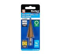 Blue Spot Tools 32052 HSS - Taladro escalonado (vástago hexagonal de 1/4 pulgadas) (4-22 mm)