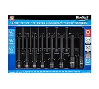 Blue Spot Tools - Juego de 15 brocas Torx de impacto extralargas de 1/4", 3/8" y 1/2" (T6-T70)
