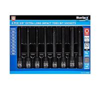 Blue Spot Tools T25-T60 - Juego de 8 puntas Torx de impacto extralargas de 3/8 pulgadas
