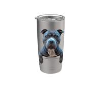 Blue Staffordshire Bull Terrier Lindo Peeking Staffy Dog Vaso térmico de acero inoxidable de doble pared