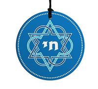 Blue Star of David & Chai - Figura decorativa (10 cm), diseño de estrella de David y Chai