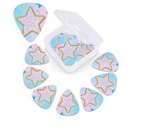 Blue Star - Púas de guitarra con purpurina, paquete de 12 unidades con caja organizadora, 0.46, 0.71 y 0.96 mm, incluye púas finas y medianas y pesadas, púas de guitarra abstracta para guitarra