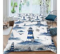 blue striped lighthouse Funda de Edredón Microfibra 3 Piezas Impresión 3D Cierre de blue striped lighthouse Funda Edredon Fundas de Almohada Lavables Transpirable for niños Single（135x200cm）