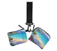 Blue Summer Beach in Hawaii - Cartera para mujer, gran capacidad, con cremallera, bolsillo para monedas, para uso diario, 2 paquetes, Playa azul de verano en Hawái, 1 size, Casual