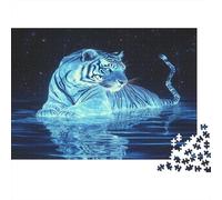 Blue Tiger Starry Night Colourful Glowing Blue Tiger 1000 Pcs Adult Jigsaws Beautiful Decoration Puzzle Brain Development 38x26cm/1000pcs