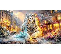 Blue-Tiger-with-Glowing-Eyes-in-Cosmic-Scene Puzzle para Adultos 1000 Piezas Decoración Mural Hermosa Papel Reciclado Juego Educativo Regalo 38x52/1000pcs
