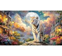Blue-Tinted-White-Tiger-with-Cubs-and-Glowing-Butterflies 1000 Piezas Puzzle Reciclado Juego desafiante Educativo para Adultos Decoración Mural Hermosa Regalo 38x52/1000pcs