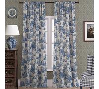Blue Toile - Cortinas de Ventana para Sala de Estar, 213 cm de Largo, Juego de 2 Paneles de algodón Transparente con Textura de Campo francés, Floral, Vintage, Victoriano, Cortina de oscurecimiento