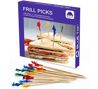 BLUE TOP Palillos de dientes de madera con volantes de 4 pulgadas, paquete de 1000, palillos de dientes para frutas, aperitivos, sándwiches de club, fiestas. (1000 unidades de púas de volantes)