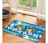 Blue Tropical Surfing with Palm Trees,Waterproof Pet Feeding Mat,PU Leather Placemats for Cat Dog Water Bowl,Food Mats,40x60cm
