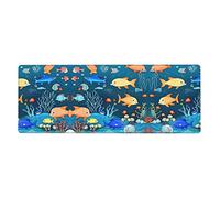 Blue Underwater World of Fish - Alfombrilla de mouse extragrande para computadora, consola, oficina, juegos, sala de estudio, 12 x 31.5 pulgadas, almohadilla de escritorio