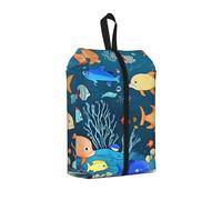 Blue Underwater World of Fish - Bolsa de zapatos para viajes, impermeable, organizador de zapatos para maleta, bolsa de almacenamiento 3 en 1 para entrenadores de gimnasio