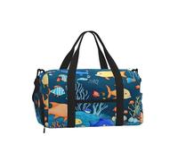 Blue Underwater World of Fish - Bolsa deportiva con compartimento para zapatos, ligera, para gimnasio, fin de semana para hombres y mujeres, bolsa de viaje impermeable con bolsillo para mojado