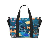 Blue underwater world of fish - Bolso bandolera de mano para mujer, bolso de mano informal con cremallera, adecuado para el trabajo, viajes, fitness, viajes