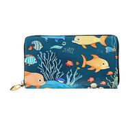 Blue Underwater World Of Fish - Cartera larga con cremallera para mujer, 7.48 x 4.13 pulgadas, viene con ranuras para tarjetas de crédito en el interior, ligera y duradera., Negro -, Talla única,
