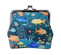 Blue Underwater World of Fish - Carteras pequeñas para mujer, monedero para mujer, cartera pequeña para mujer, bolsa de maquillaje pequeña para bolso, Black, Talla única, Organizador de bolsas