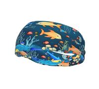 Blue Underwater World of Fish - Diadema deportiva estampada que absorbe el sudor para hombres y mujeres, perfecta para correr, baloncesto, yoga y senderismo.