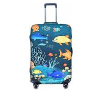 Blue Underwater World of Fish - Funda protectora para maleta, antiarañazos, protector de equipaje, 45,7 a 81,3 cm, adecuada para viajes, viajes de negocios, White, L