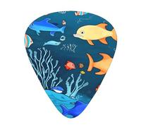 Blue Underwater World Of Fish - Juego de 12 púas para guitarra, incluye 3 grosores de púas para guitarras acústicas, ukeleles y más.