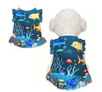Blue underwater world of fish L Pet Apparel for Small Dogs-Cute Summer Outfit for Puppy, Soft Breathable Pet Clothes for Cat
