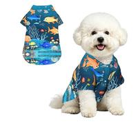 Blue underwater world of fish S Pet - Camisa hawaiana para perros pequeños, bonito traje de playa de verano para cachorros, ropa suave y transpirable para gatos con botones
