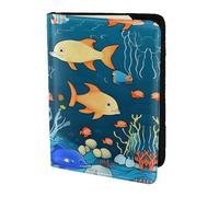 Blue underwater world of fish - Soporte para pasaporte de 5.5 pulgadas, piel auténtica, unisex, soporte plegable para pasaporte