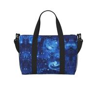 Blue Universe Space Galaxy - Bolsas de viaje para mujer, bolsa de gimnasio deportiva, bolsa de lona para entrenamiento, durante la noche, Black, Talla única