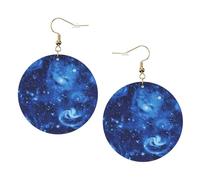 Blue Universe Space Galaxy - Pendientes redondos de piel, color para el día de San Valentín, festivales, actividades, moda para mujer, talla única, Cuero sintético