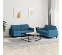 Blue Velvet 2 Piece Sofa Set with Plush Cushions, Modern Living Room Furniture for Small Spaces, Comfortable 2 Seater Couches with Sturdy Wood Frame, Perfect for Relaxing and Entertaining Guests
