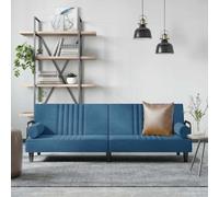 Blue Velvet Sofa Bed with Adjustable Backrest and Armrests, Convertible Sleeper Couch for Living Room and Guest Room, Comfortable Upholstered Furniture with Thick Padding and Wood Frame