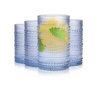 Blue Vintage Glassware Set of 4, 12oz Hobnail Textured Drinking Glasses for Beer, Cocktail and Juice