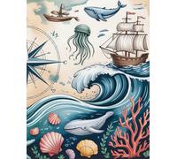 Blue Vintage Ocean Themed Composition Notebook