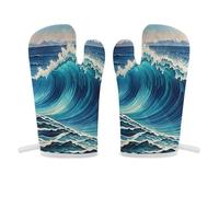 Blue Wave Art - Manopla de horno antideslizante para horno, de alta resistencia al calor, suaves y cómodos, guantes de cocina para colgar, guantes de cocina, 1 par