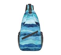 Blue Wave Stripe Cartoon Sea Fish Sling Bag, Mochila de Hombro Paquete de Pecho Causal Crossbody Daypack para Mujeres Hombres Senderismo Viajes