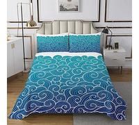 Blue Waves Juego de colcha de 220 x 240 cm, colcha abstracta con 2 fundas de almohada, 3 piezas, estilo bohemio, poliéster acolchado decorativo para niños, adolescentes, regalo de habitación suave