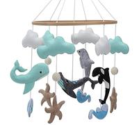 Blue Whale Baby Mobile - Móvil de fieltro hecho a mano con olas de mar y océano para cuna colgante
