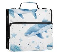 Blue Whales Star - Carpeta con cremallera de 3 anillos con asa y correa para el hombro, capacidad para 500 hojas, bolsa organizadora de almacenamiento con múltiples bolsillos para la escuela y la