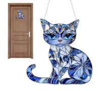 Blue White Cat Sun Catcher, Cat Sun Catcher Ornament, 8-Inch Cat Sun Catcher, Acrylic Cat Sun Catcher, Cat Christmas Tree Decorations, 20x20x0.3cm Cat Lover Christmas Tree Decoration for Trees