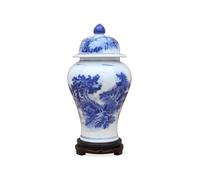 Blue & White Landscape Porcelain Ginger Jar with Lid Jingdezhen Ceramic Flower Vase Chinoiserie Decor Storage Jar for Home