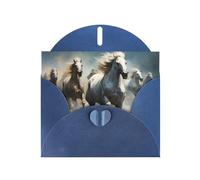 Blue WHJSHOP Horses Running Wild in the River - Tarjeta de felicitación con estampado de caballos de alta gama, papel nacarado de doble cara, con hebilla de amor, sobre de papel perlado