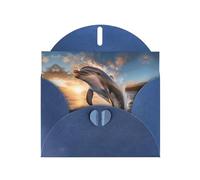 Blue WHJSHOP - Tarjeta de felicitación con diseño de delfín saltando - Papel nacarado de alta gama, doble cara, efecto perlado, hebilla de amor, sobre de papel perlado