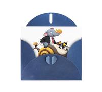 Blue WHJSHOP - Tarjeta de felicitación con diseño de elefante y pingüino montando un caracol - Papel nacarado de alta gama, doble cara, efecto perlado, hebilla de amor, sobre de papel perlado