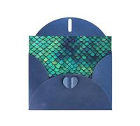 Blue WHJSHOP - Tarjeta de felicitación con diseño de escamas de sirena - Papel nacarado de alta gama, doble cara, efecto perla, hebilla de amor, sobre de papel perlado