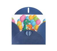 Blue WHJSHOP - Tarjeta de felicitación con diseño de globos de dinosaurio - Papel nacarado de alta gama, doble cara, efecto perla, hebilla de amor, sobre de papel perlado