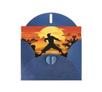 Blue WHJSHOP - Tarjeta de felicitación con diseño de siluetas de artes marciales, papel nacarado de alta gama, doble cara, efecto perlado, hebilla de amor, sobre de papel perlado