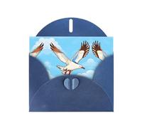 Blue WHJSHOP - Tarjeta de felicitación con estampado de gaviotas voladoras - Papel nacarado de alta gama, doble cara, efecto perlado, hebilla de amor, sobre de papel perlado