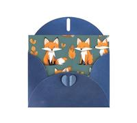 Blue WHJSHOP - Tarjeta de felicitación con estampado de zorro amarillo - Papel nacarado de alta gama, doble cara, efecto perlado, hebilla de amor, sobre de papel perlado